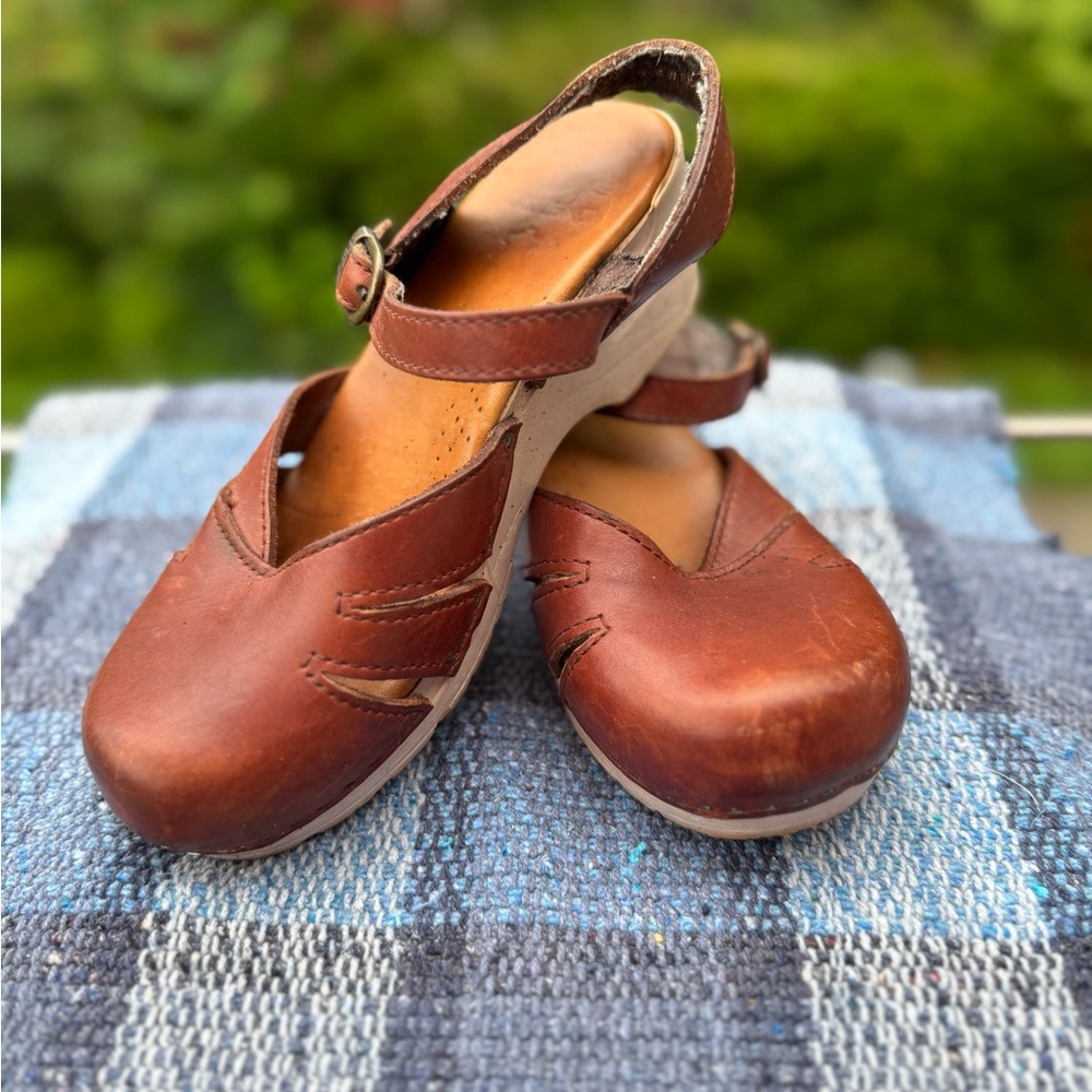 Dansko Brown Leather Mary Jane Clogs